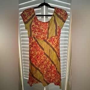 Manuhealii Red and Yellow Patterned Midi Dress